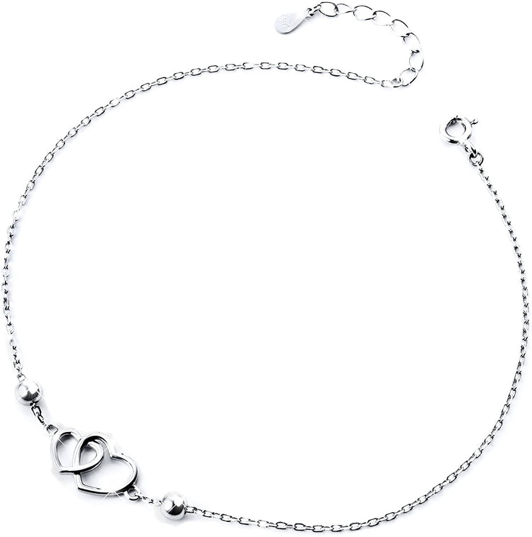 925 Sterling Silver Double Heart Adjustable Anklet - onlyone