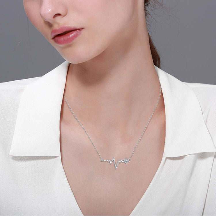 925 Silver White Angel Gift Series: Love Heartbeat Wave Necklace At First Sight - onlyone