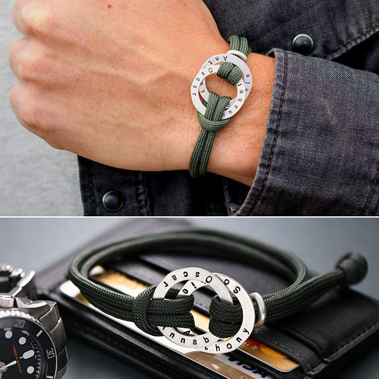 Men Personalized Rope Bracelet with Custom Engraved Hoop Fathers Day Bracelet - onlyone