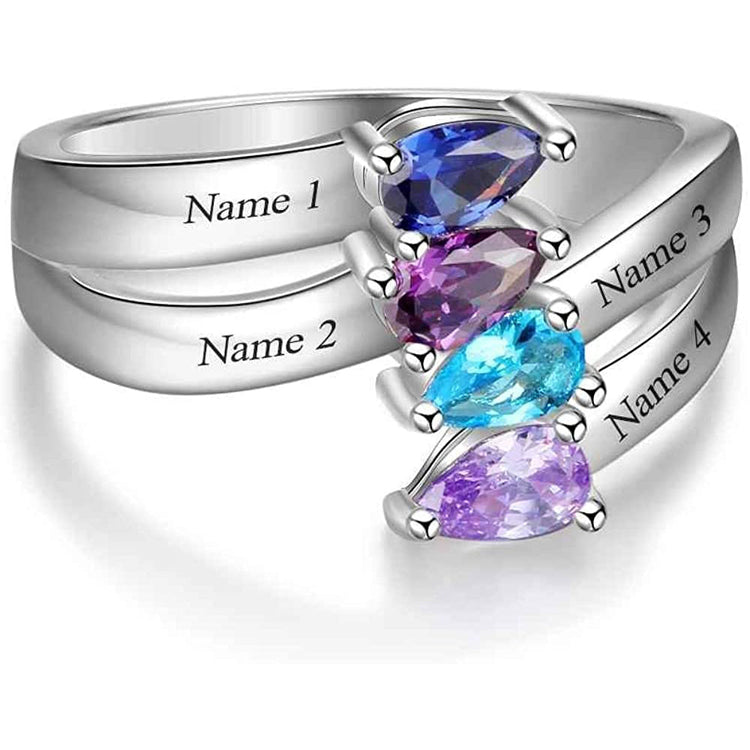925 Sterling Silver Personalized Mother Ring With 4 Birthstones Mothers Day Ring for 4 Family Name Ring for Grandmother - onlyone