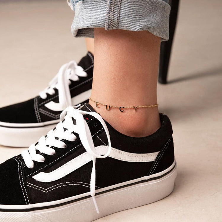 925 Sterling Silver Personalized Initial Name Anklet With Birthstone