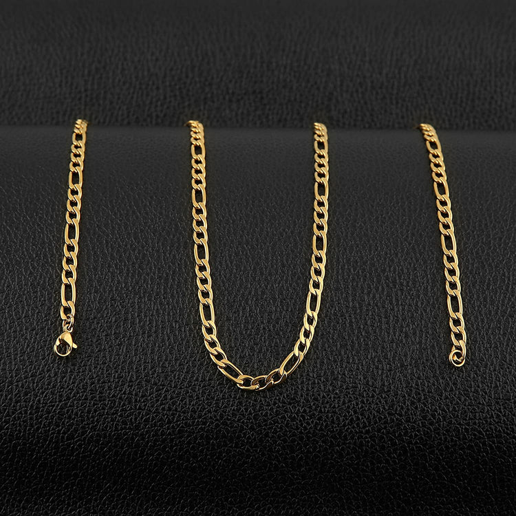 925 Sterling Silver Women's 3.7mm Figaro Link Chain Necklace, 18K Gold Plated