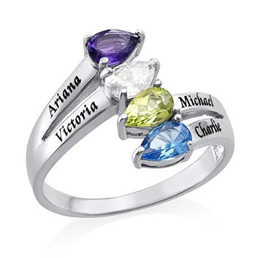 Jewelora Personalized Promise Ring – Engraved Name Ring With 2 Simulated Birthstones For Women