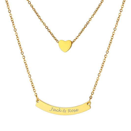 925 Sterling Silver Double Layers Personalized Bar Necklace Free Message Engrave - onlyone