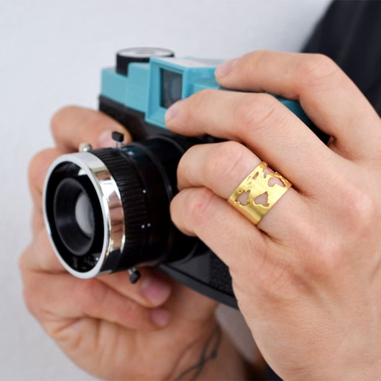 925 Sterling Silver Gold Travel Ring World Map Ring Gift for Teens Graduation