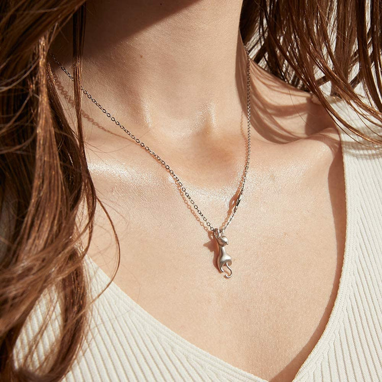 925 Sterling Silver Creative I Want Fish Cat Necklace Pendant Female Jewelry