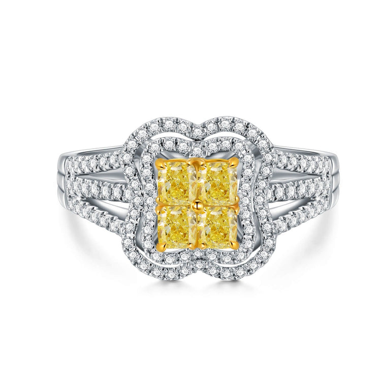 18K Princess-Cut Diamond Bridal Halo Ring