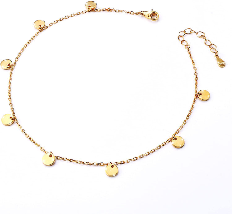 925 Sterling Silver Summer Style Disc Fashion Gold Adjustable Anklet - onlyone
