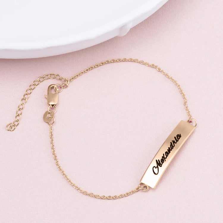 925 Sterling Silver Personalized Name Bar Bracelet Nameplate Bracelet - onlyone