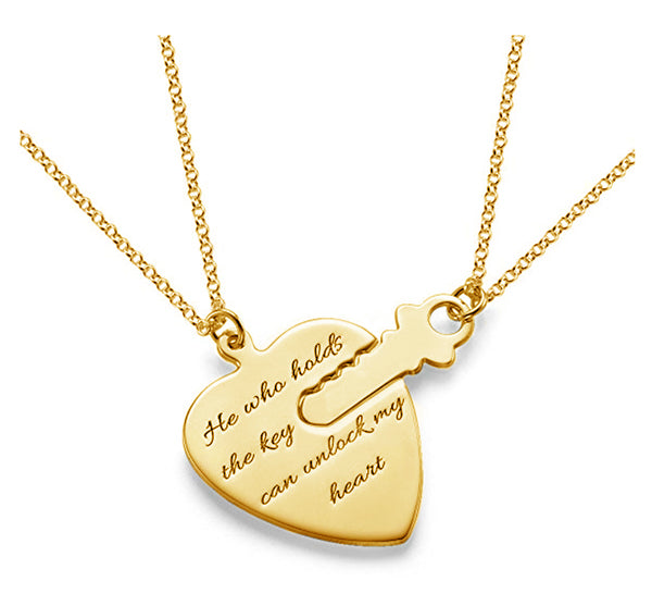 925 Sterling Silver The Key To My Heart Engraved Name Necklace He Who Hold The Key Can Unlock My Heart - onlyone