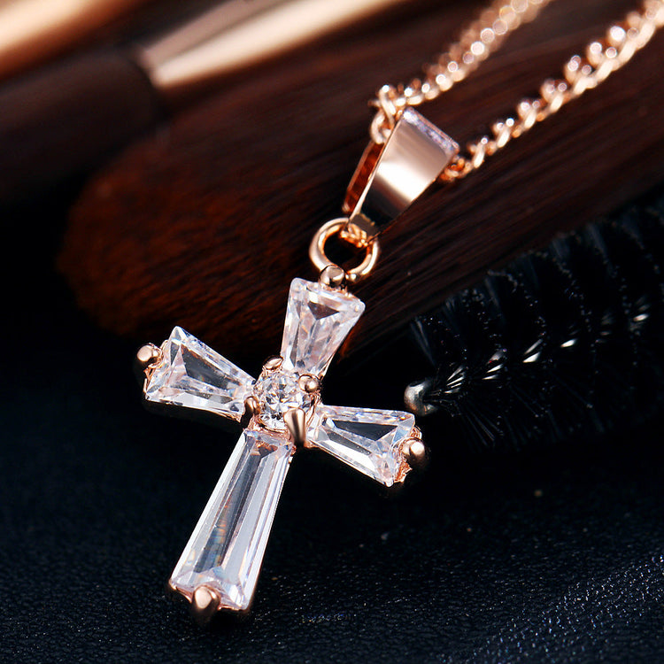 925 Sterling Silver Crystal Cross Pendant Necklace Cross Necklace For Women - onlyone