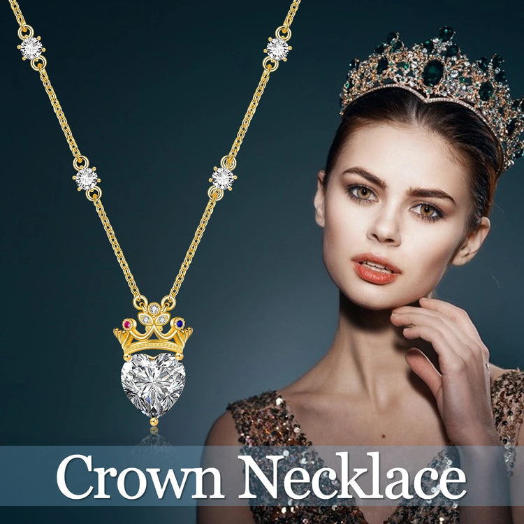 925 Sterling Silver Crown Heart Crystal Necklace With Birthstone For Queen, Gift For Her