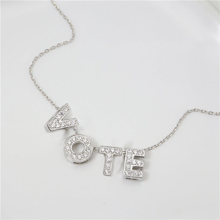 925 Sterling Silver Initial Necklace For Women With Zirconia Vote Necklace