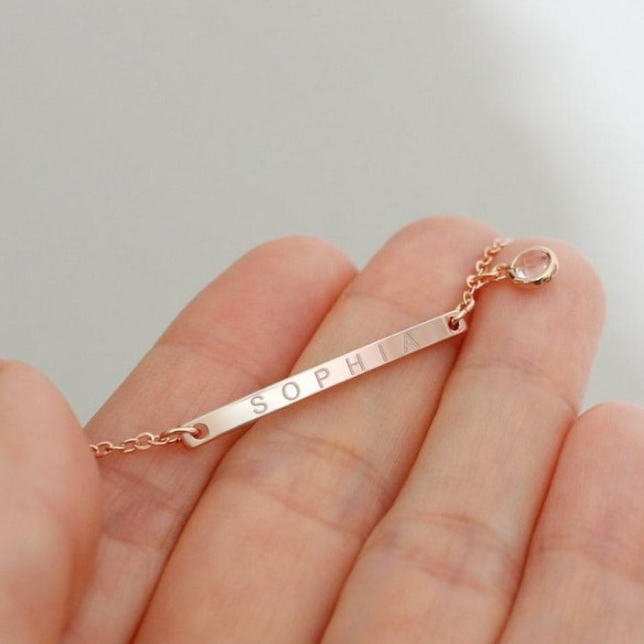 Sterling Silver Customized Name Bar Bracelet With Birthstone Gift For Her Bridesmaid Bracelet Nameplate Bracelet - onlyone