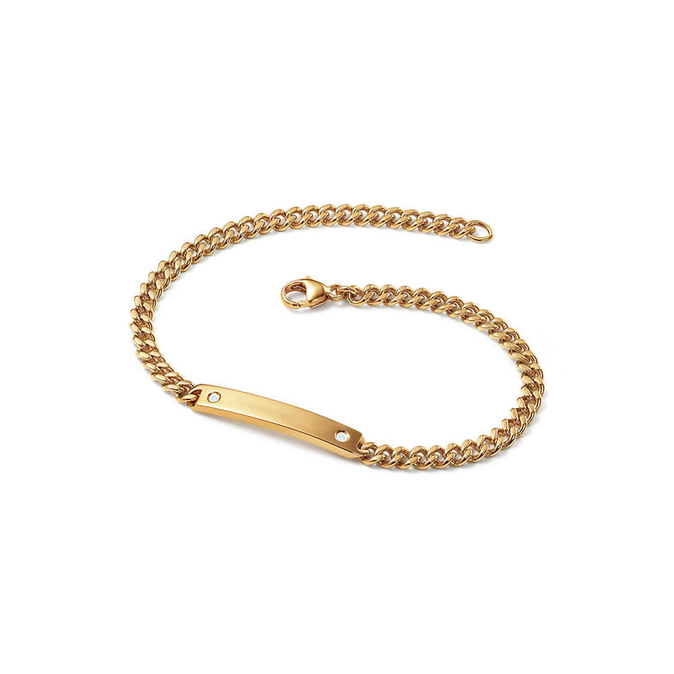 925 Sterling Silver Micro Link Name Bar Bracelet With Zirconia - onlyone