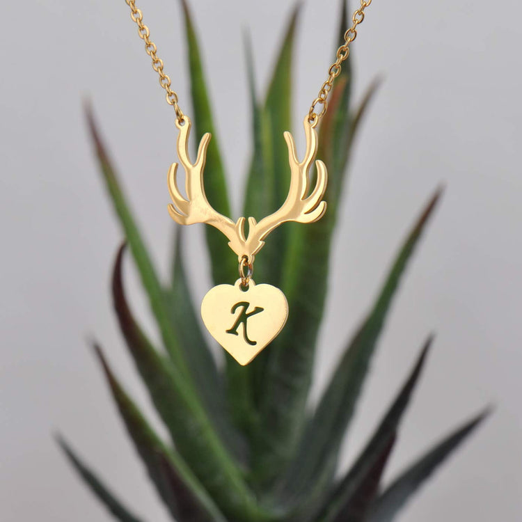 925 Sterling Silver Deer Antler Initial Monogram Name Necklace