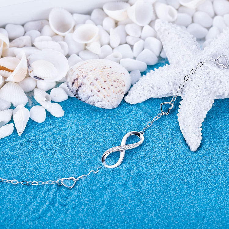 925 Sterling Silver Infinity Adjustable Anklet Bracelet - onlyone