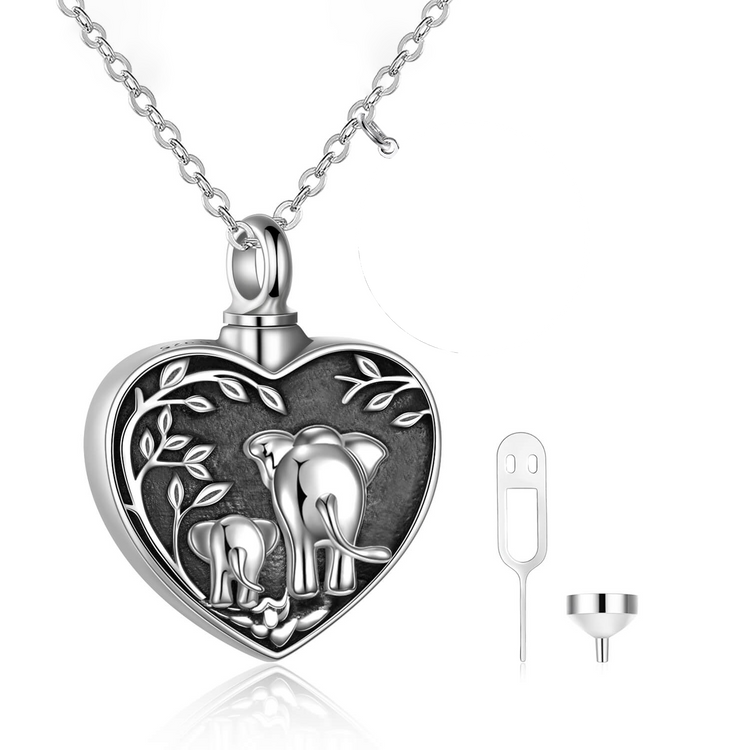 925 Sterling Silver Elephant Heart Urn Necklace for Ashes Cremation Jewelry for Ashes