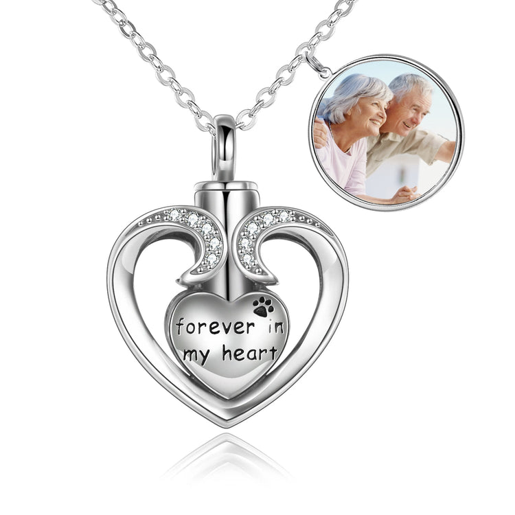 925 Sterling Silver Heart Memorial Urn Necklace, Forever In My Heart Cremation Necklace
