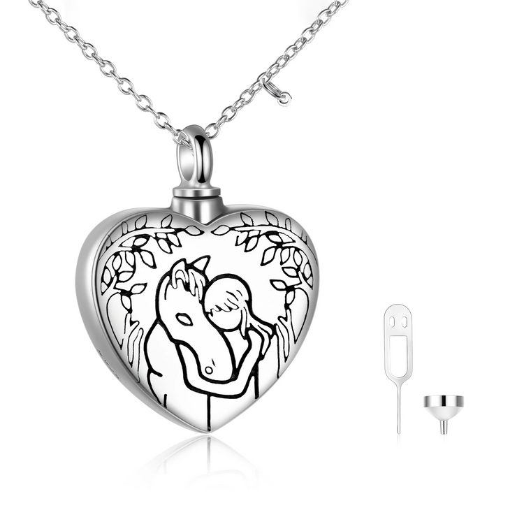 925 Sterling Silver Lovely Horse Heart Urn Necklace, Cremation Jewelry For Ashes