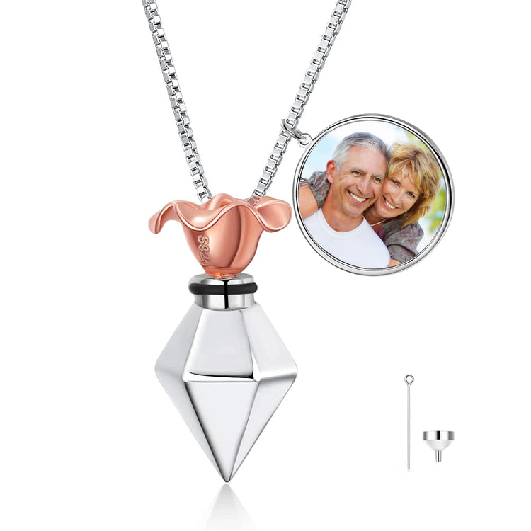 925 Sterling Silver Rose Flower Urn Necklace