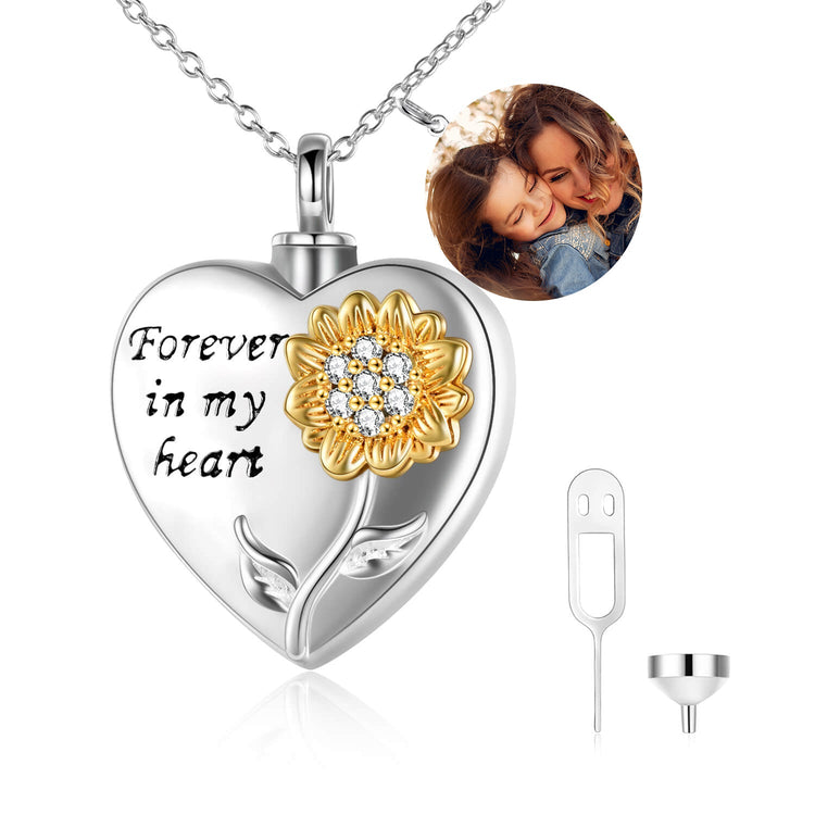 925 Sterling Silver Sunflower With Zirconia Urn Necklace for Ashes Cremation Jewelry for Ashes