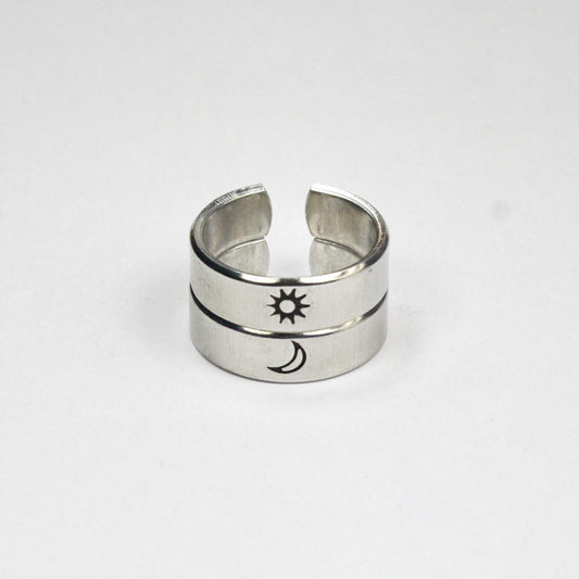 925 Sterling Silver Adjustable Sun And Moon Ring Set
