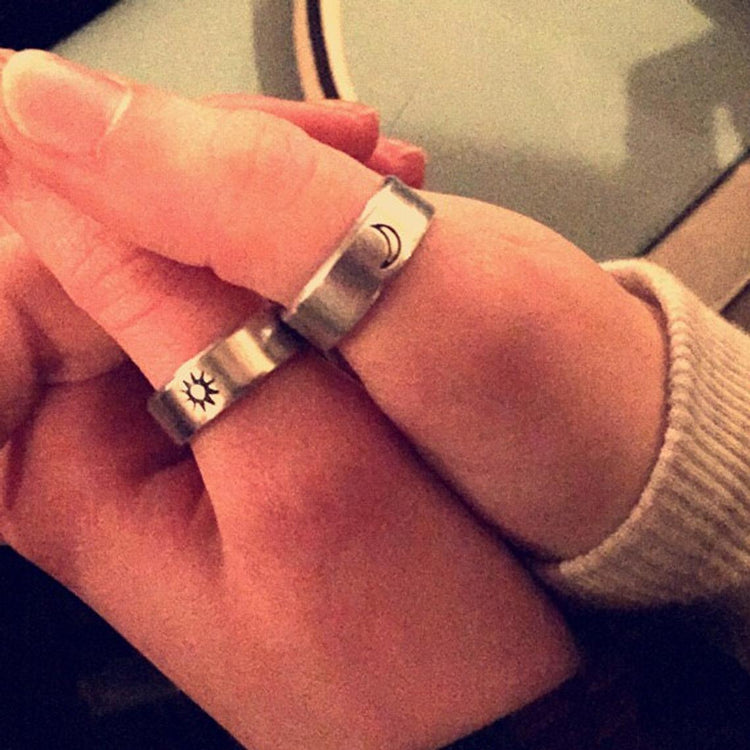 925 Sterling Silver Adjustable Sun And Moon Ring Set