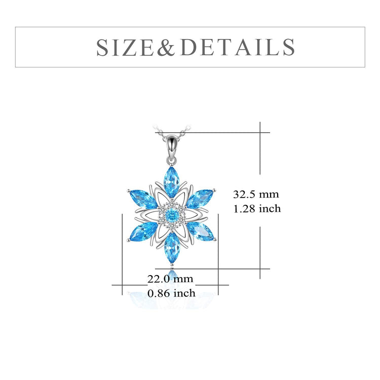 925 Sterling Silver Blue Crystal Snowflake Necklace