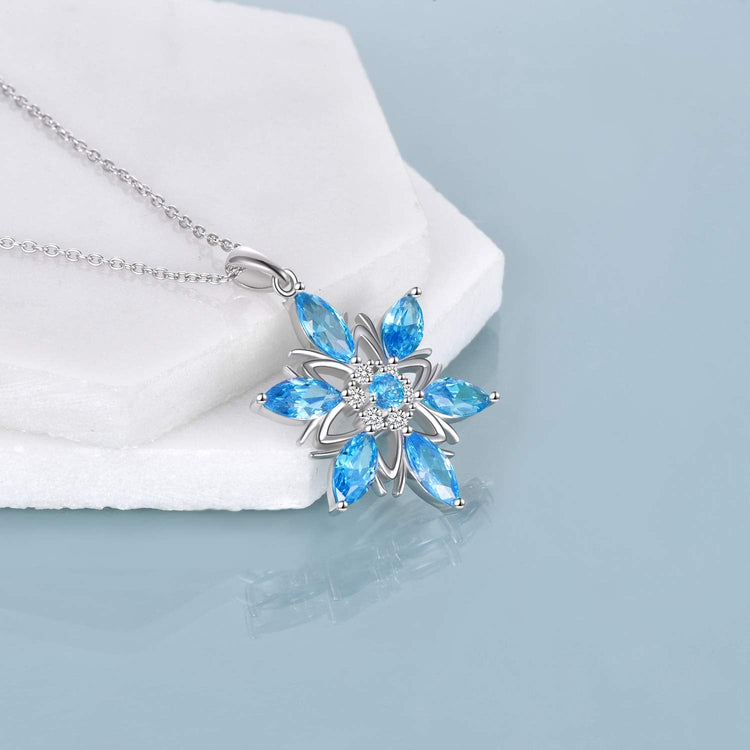 925 Sterling Silver Blue Crystal Snowflake Necklace