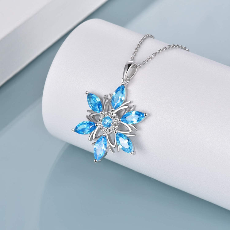 925 Sterling Silver Blue Crystal Snowflake Necklace
