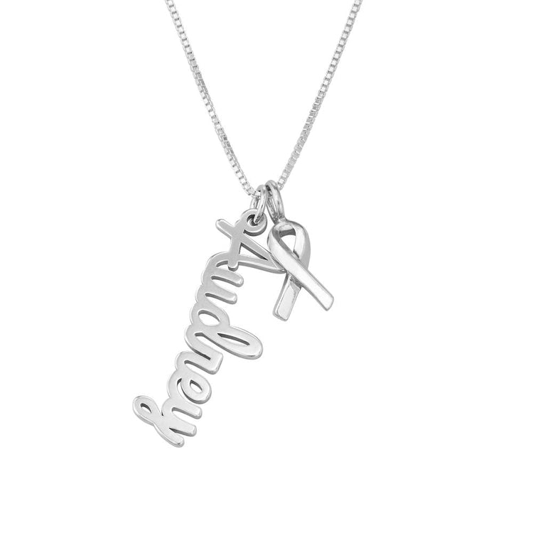 925 Sterling Silver Breast Cancer Awareness Name Necklace