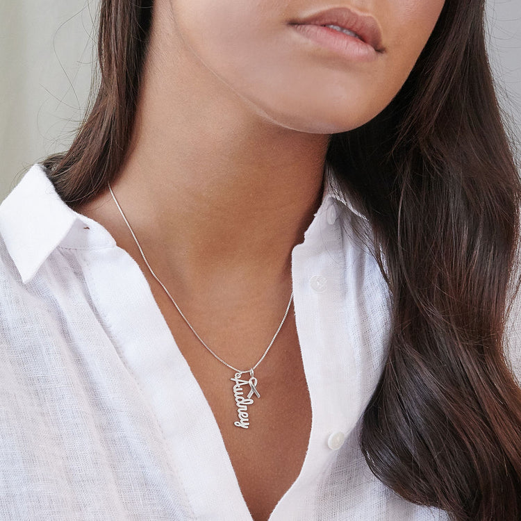 925 Sterling Silver Breast Cancer Awareness Name Necklace