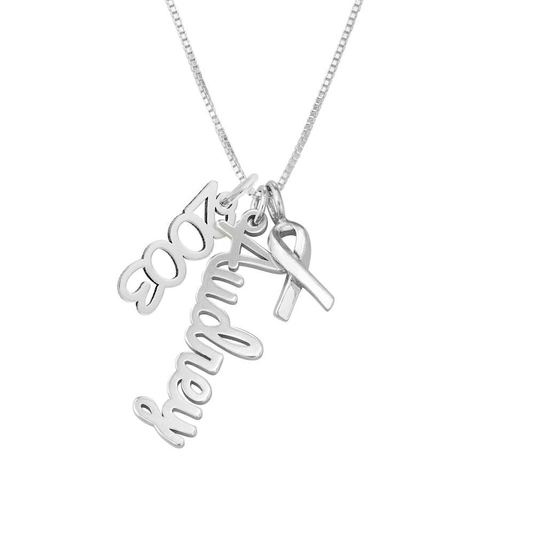 925 Sterling Silver Breast Cancer Awareness Name Necklace