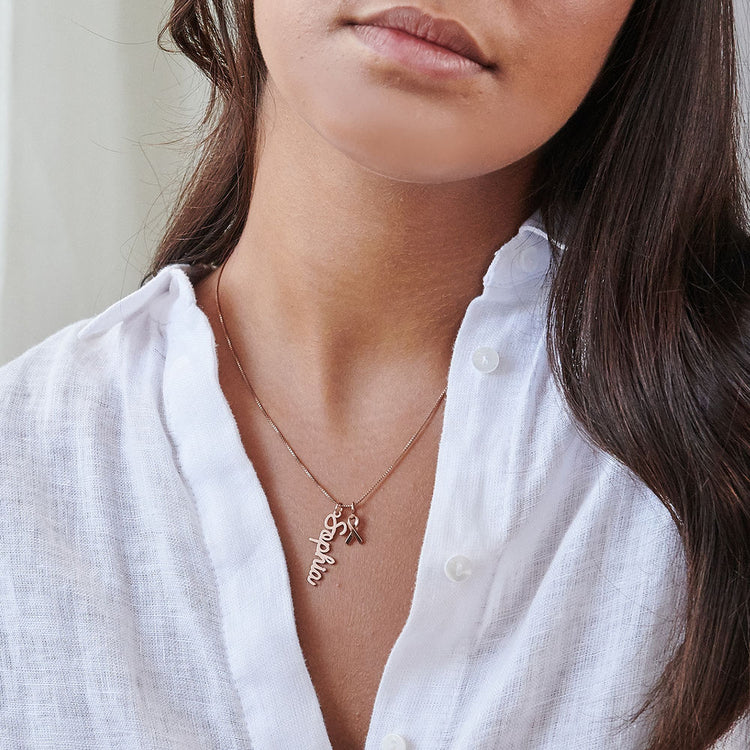 925 Sterling Silver Breast Cancer Awareness Name Necklace