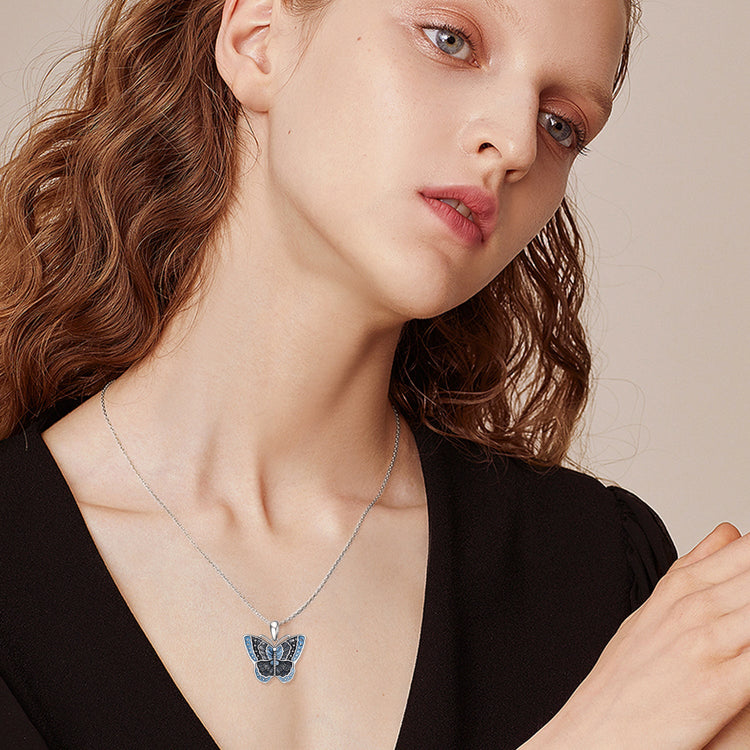 925 Sterling Silver Butterfly Heart Photo Locket Pendant Necklace