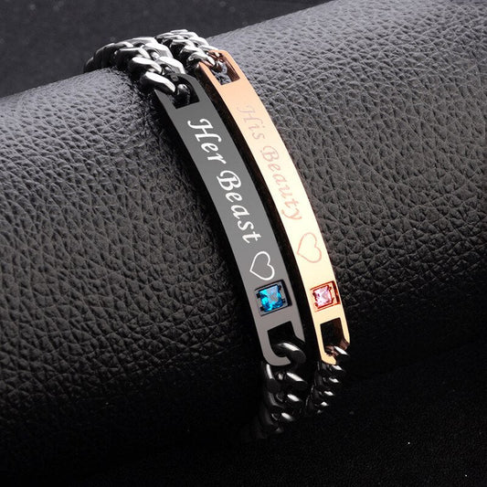 925 Sterling Silver Couple Bar Bracelets With Birthstone