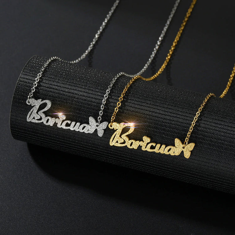 925 Sterling Silver Custom Diamond Name Necklace With Butterfly