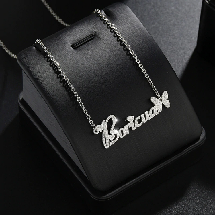 925 Sterling Silver Custom Diamond Name Necklace With Butterfly