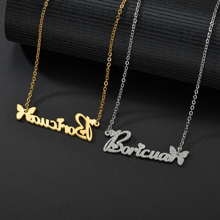925 Sterling Silver Custom Diamond Name Necklace With Butterfly
