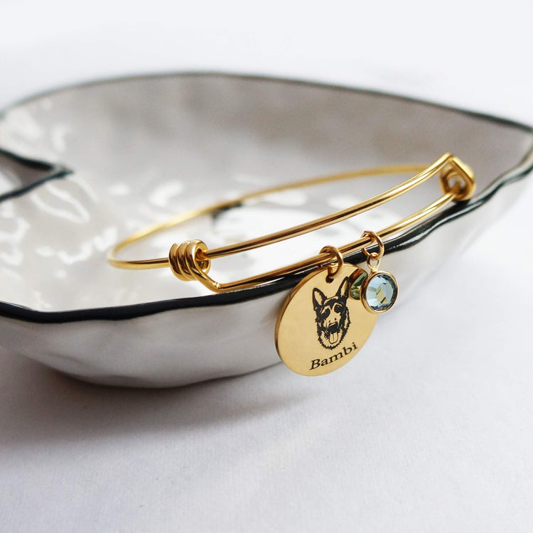 925 Sterling Silver Custom Pet Portrait Adjustable Bangle Round Photo Bangle