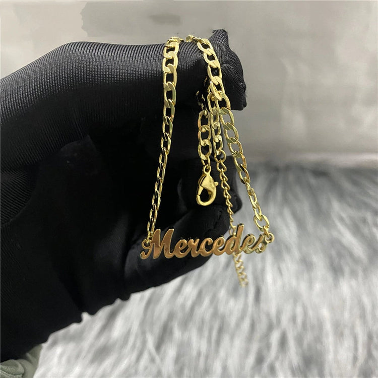 925 Sterling Silver Custome Name Anklet In Curb Link Chain