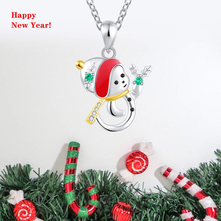 925 Sterling Silver Cute Christmas Snowman Pendant Necklace