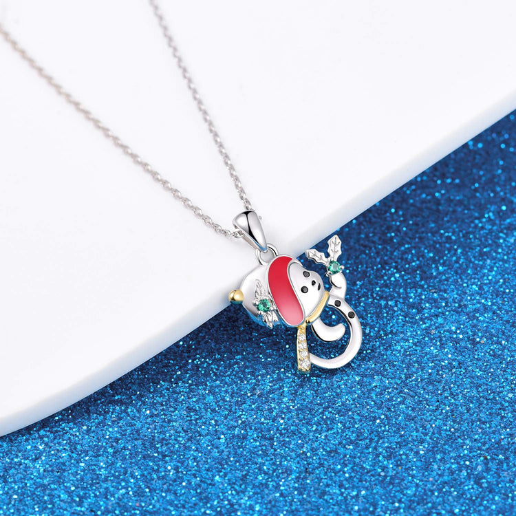 925 Sterling Silver Cute Christmas Snowman Pendant Necklace