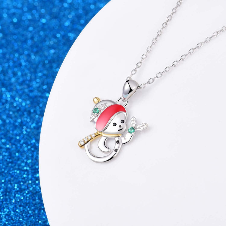 925 Sterling Silver Cute Christmas Snowman Pendant Necklace
