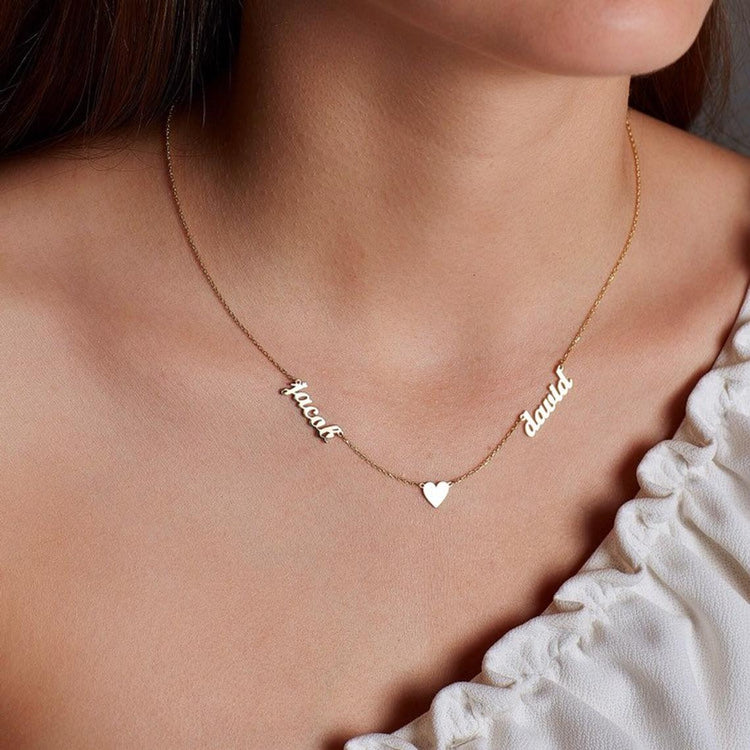 925 Sterling Silver Double Names With Heart Necklace