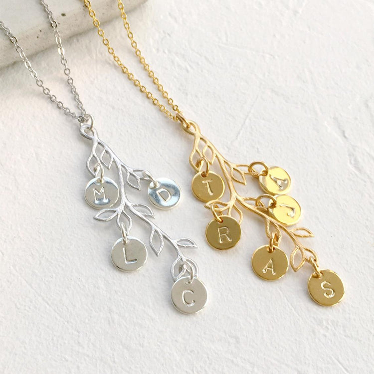 925 Sterling Silver Personalized Tree Necklace with Name Tree of Life Necklace Custom Name Plate Initial Letters Engraved Name on Family Tree Necklace for Family Friends Mother Gift