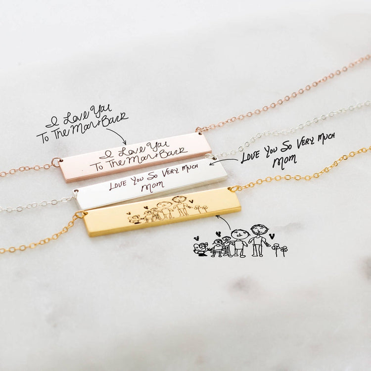 925 Sterling Silver Handwriting Bar Necklace