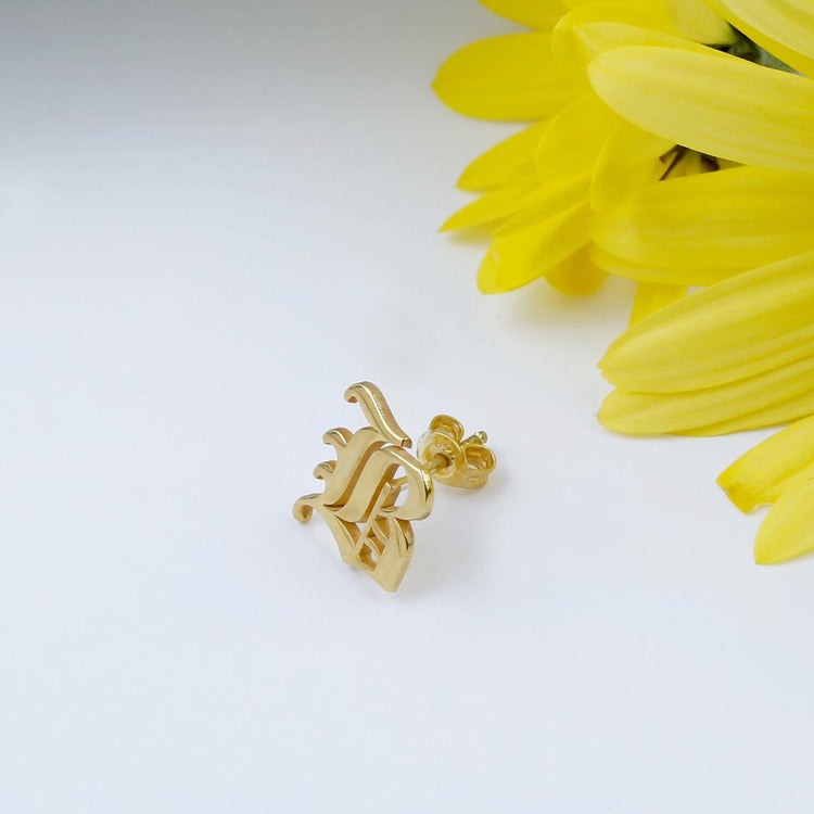 925 Sterling Silver Initial Stud Earrings In Old English Font