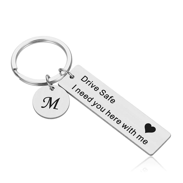 925 Sterling Silver Initial Vertical Bar Keychain